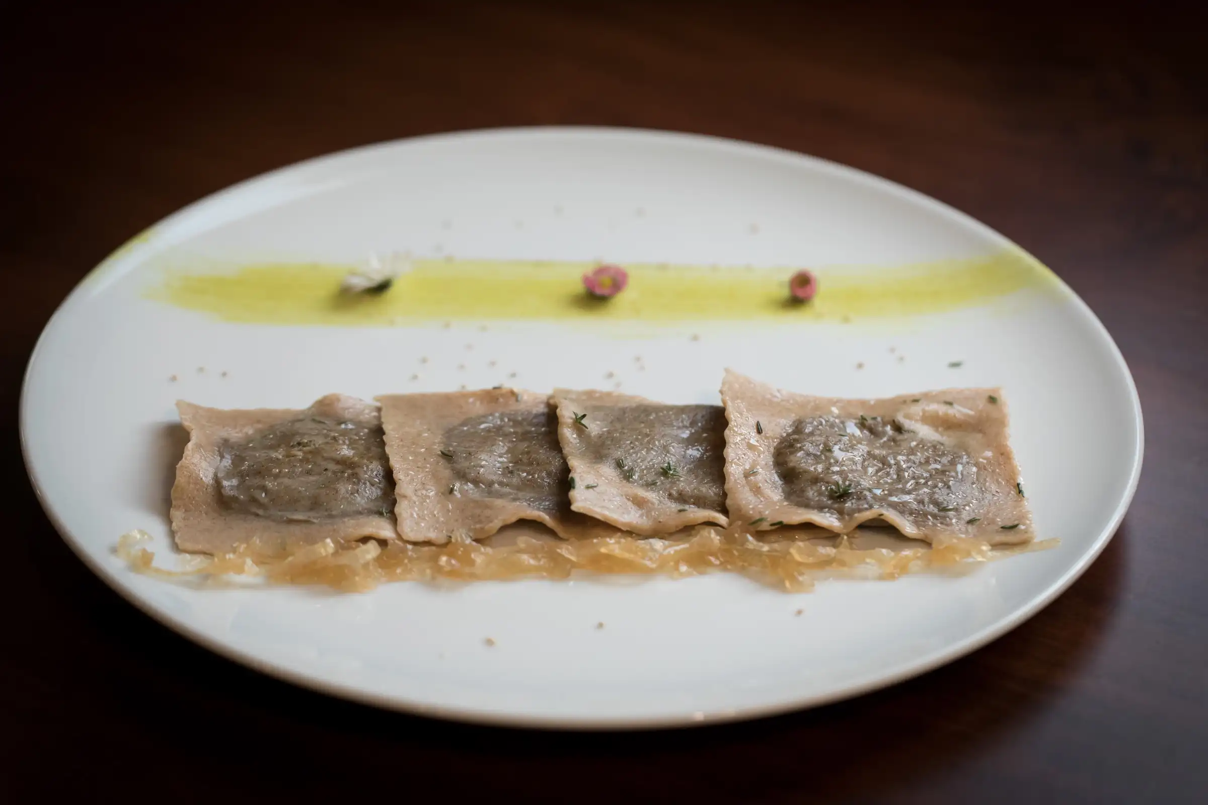 Homemade filled pasta with a drizzle of olive oil