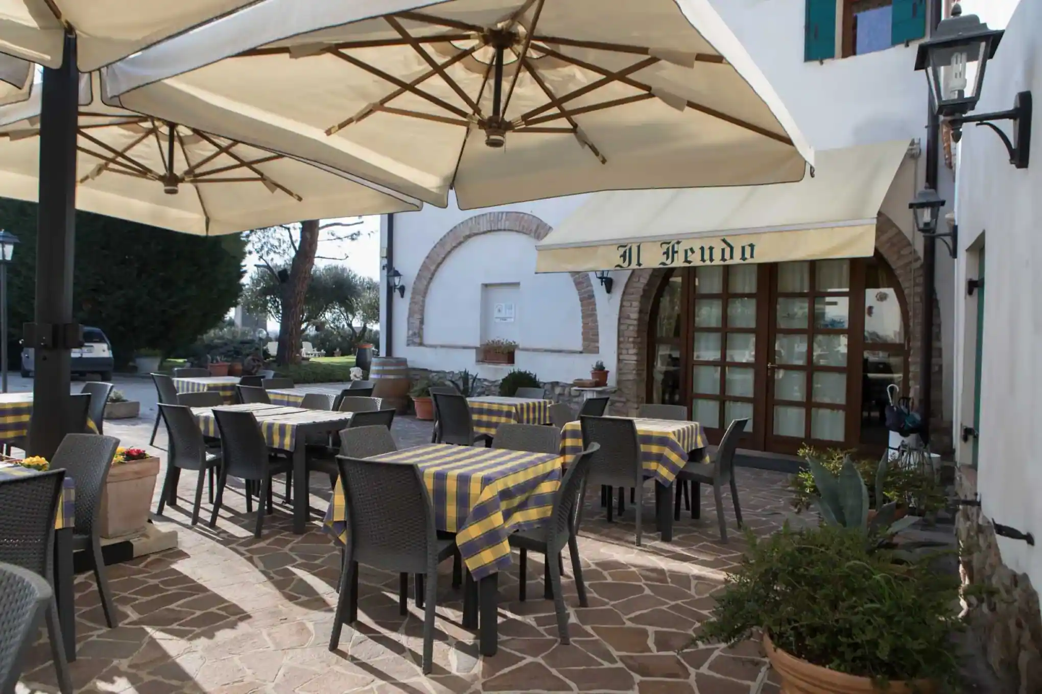 The restaurant entrance seen from the terrace
